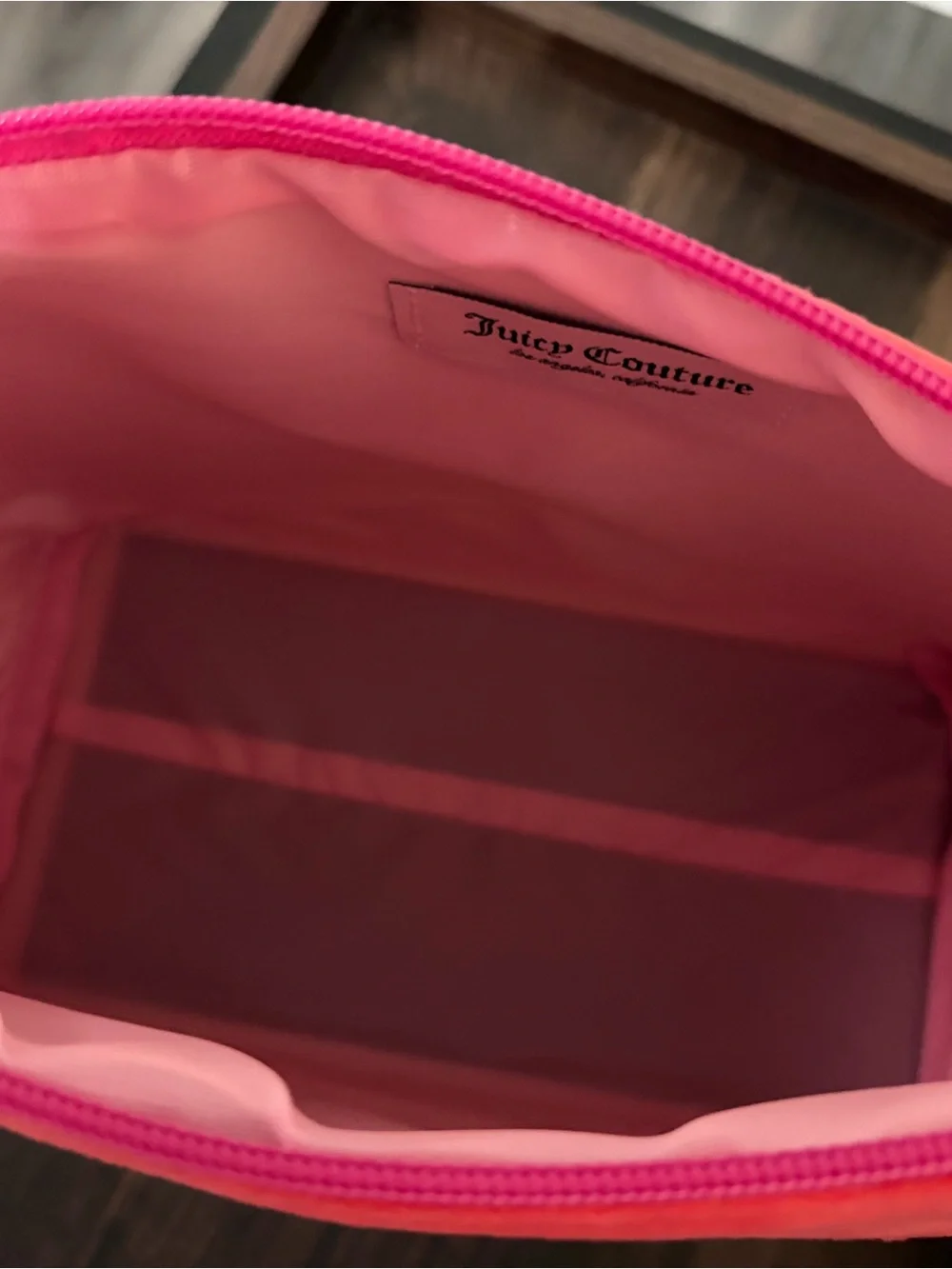 Juicy Couture Bright Pink Rhinestone Logo Velour Cosmetic Pouch